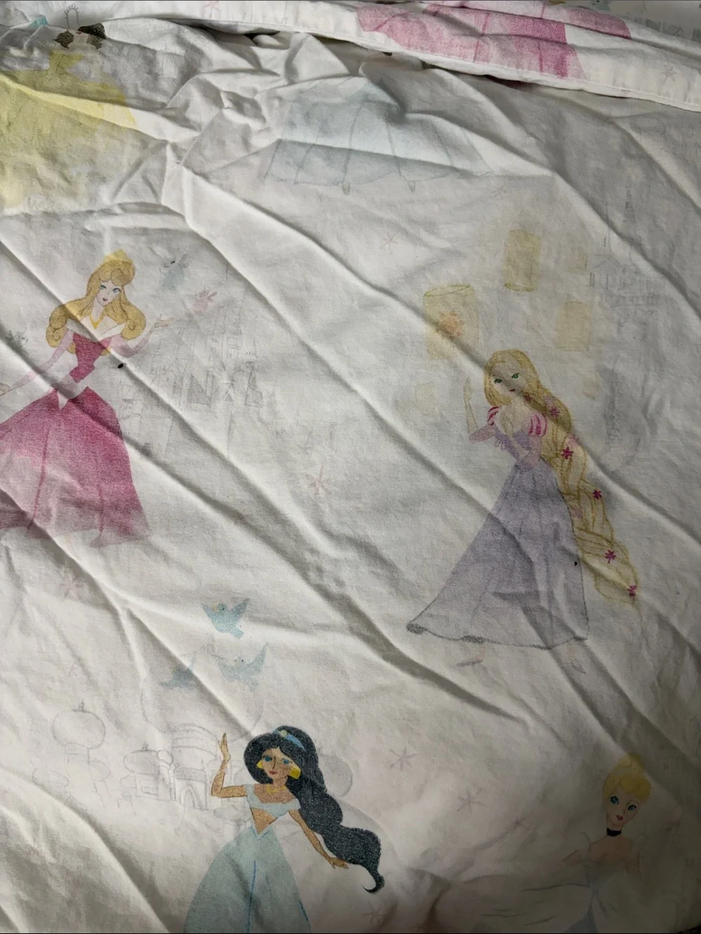 Disney Princess Cotton Duvet Cover - White with Pastel Princess Prints